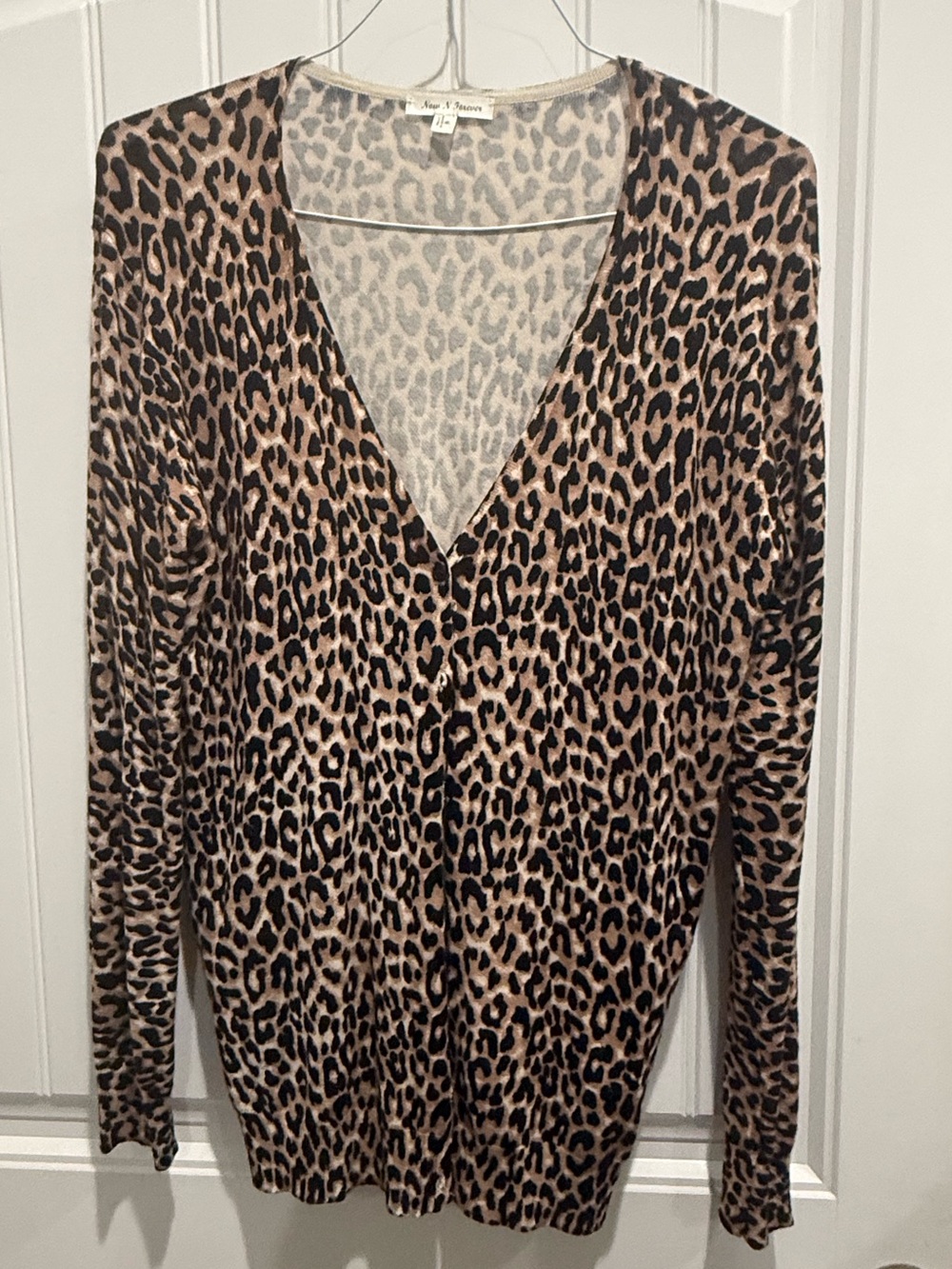 Leopard Print V-Neck Long Sleeve Cardigan - Brown & Black